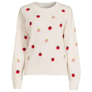 Filoro Cream Cashmere Sweater with Red and Pink Strawberries